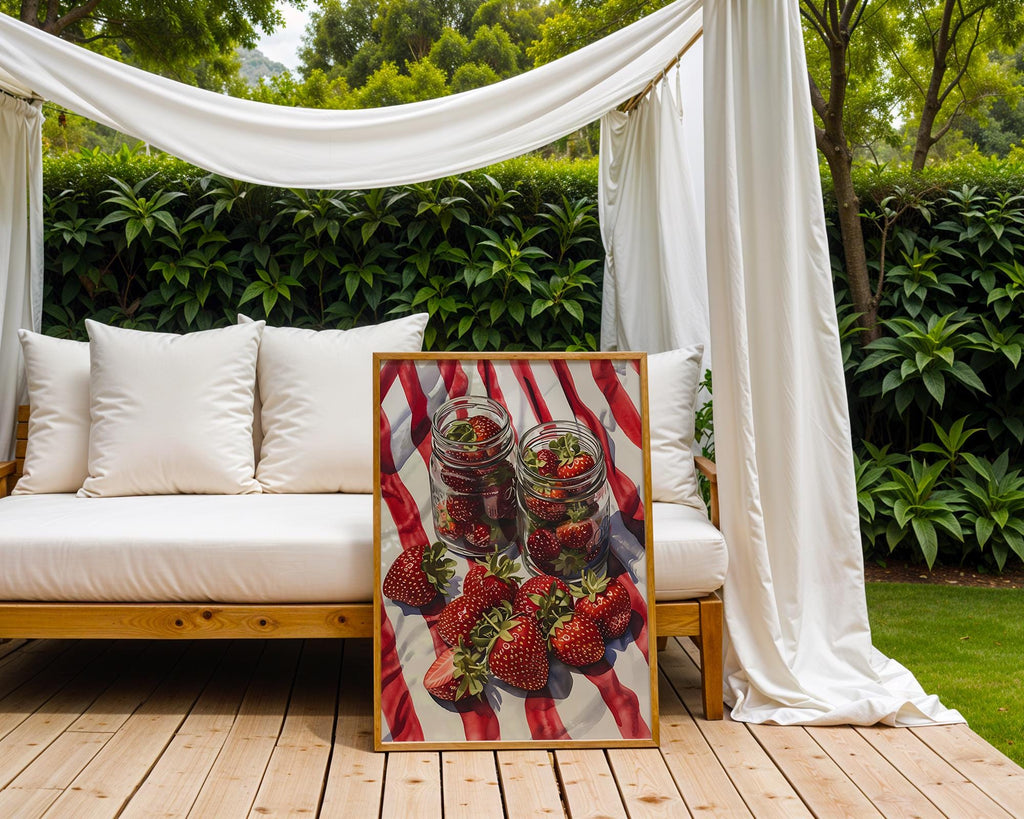 Colourful Prints | Strawberry Still Life Art Print | Summer Fruit Kitchen Decor wall art print, modern home decor, unframed artwork by Nomad & Nest