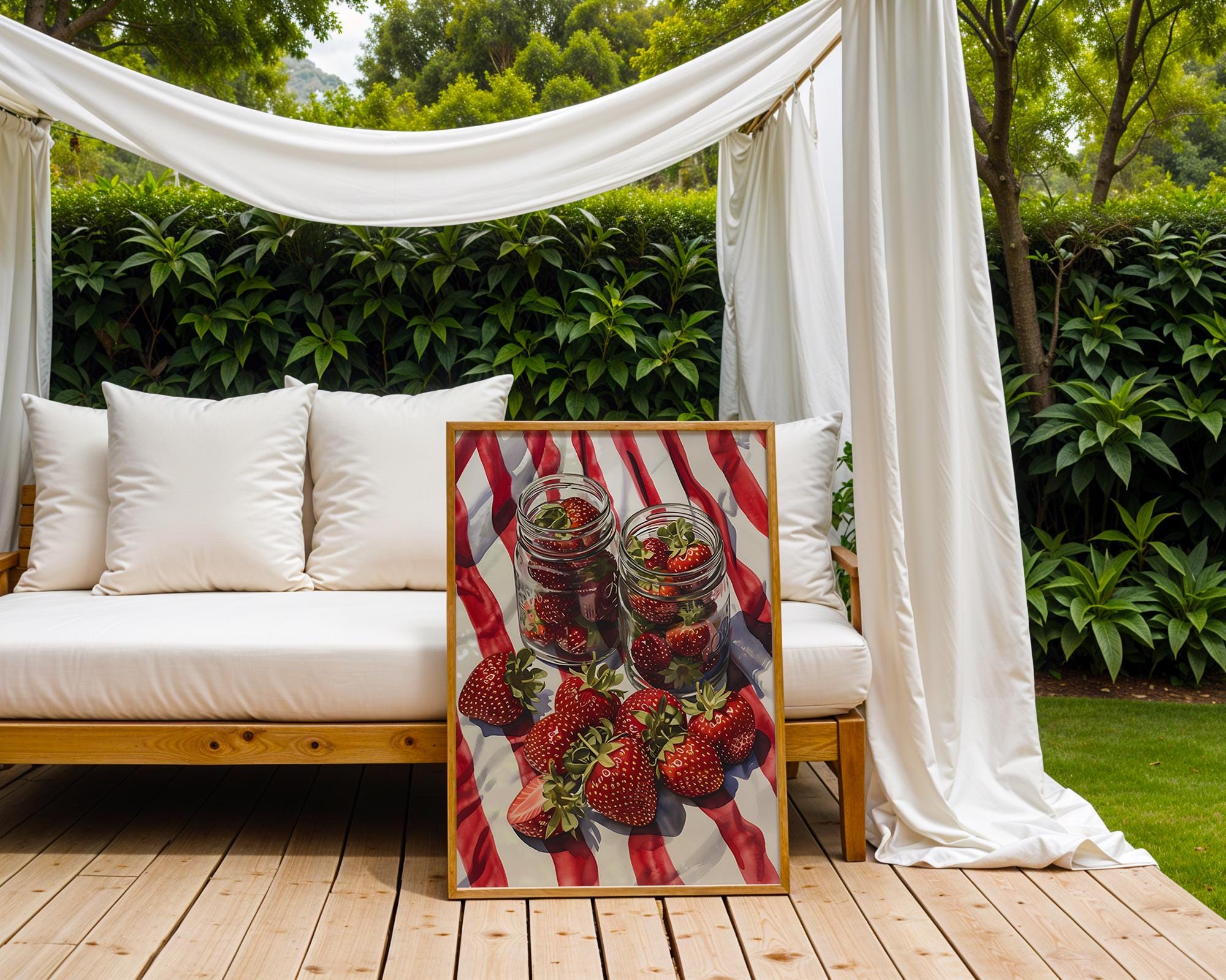Colourful Prints | Strawberry Still Life Art Print | Summer Fruit Kitchen Decor wall art print, modern home decor, unframed artwork by Nomad & Nest