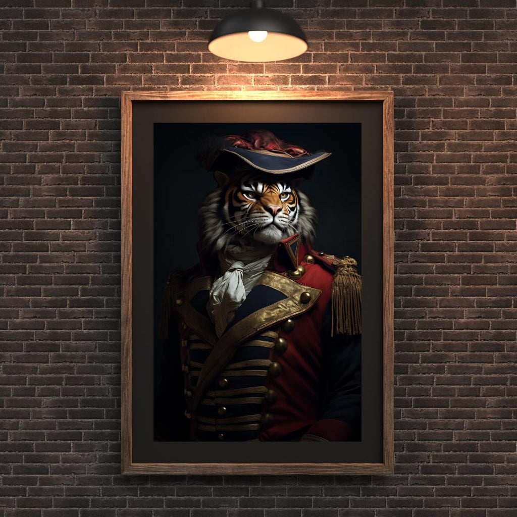 Tiger Portrait Print | Red Military Uniform Animal Wall Art wall art print, modern home decor, unframed artwork by Nomad & Nest