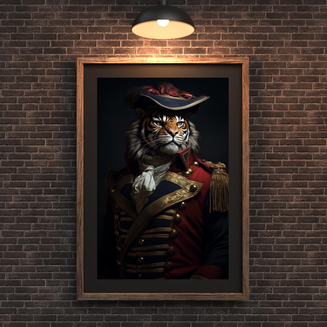 Tiger Portrait Print | Red Military Uniform Animal Wall Art wall art print, modern home decor, unframed artwork by Nomad & Nest