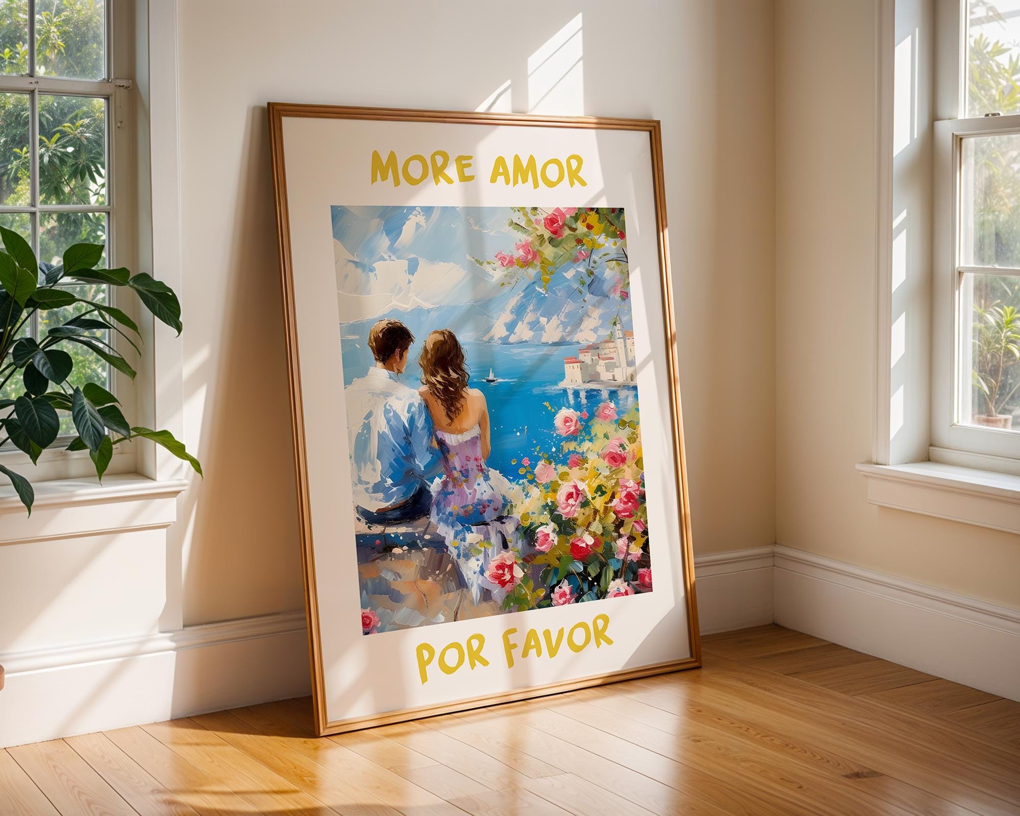 Colourful Prints | Seaside Love Painting Print | Romantic Couple, Roses, Coastal Art wall art print, modern home decor, unframed artwork by Nomad & Nest