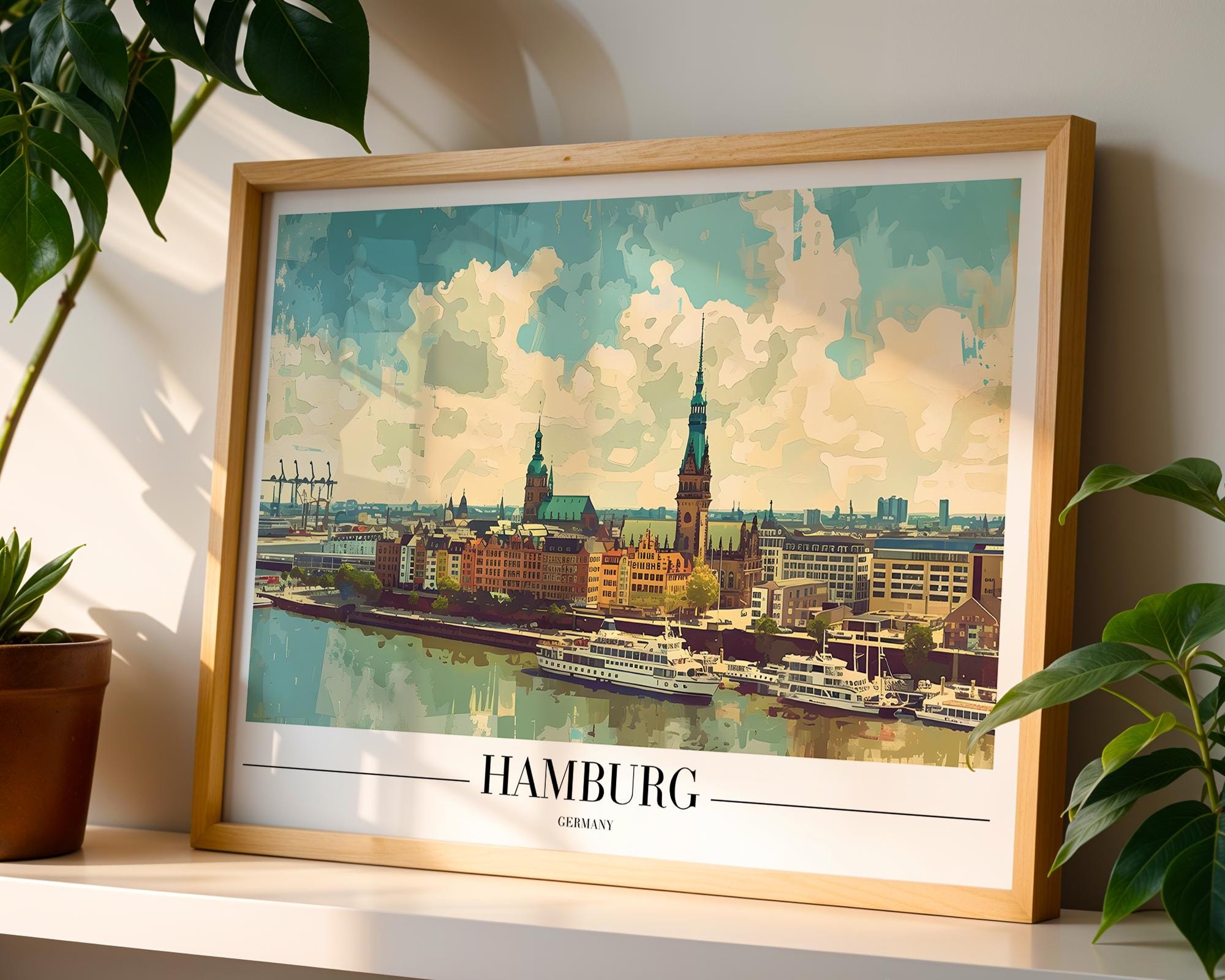 Hamburg Germany Poster | Vintage City Skyline Art Print wall art print, modern home decor, unframed artwork by Nomad & Nest