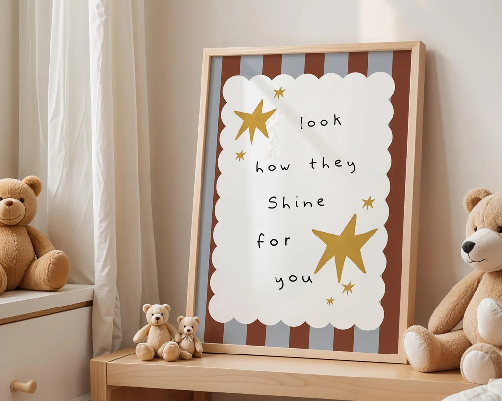 Playroom Ideas | Look How They Shine Nursery Wall Art | Starry Boho Quote Print wall art print, modern home decor, unframed artwork by Nomad & Nest
