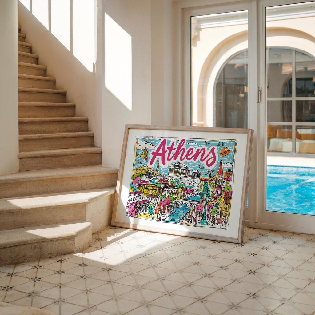 Athens Greece Travel Poster | Colorful Parthenon Art Print wall art print, modern home decor, unframed artwork by Nomad & Nest