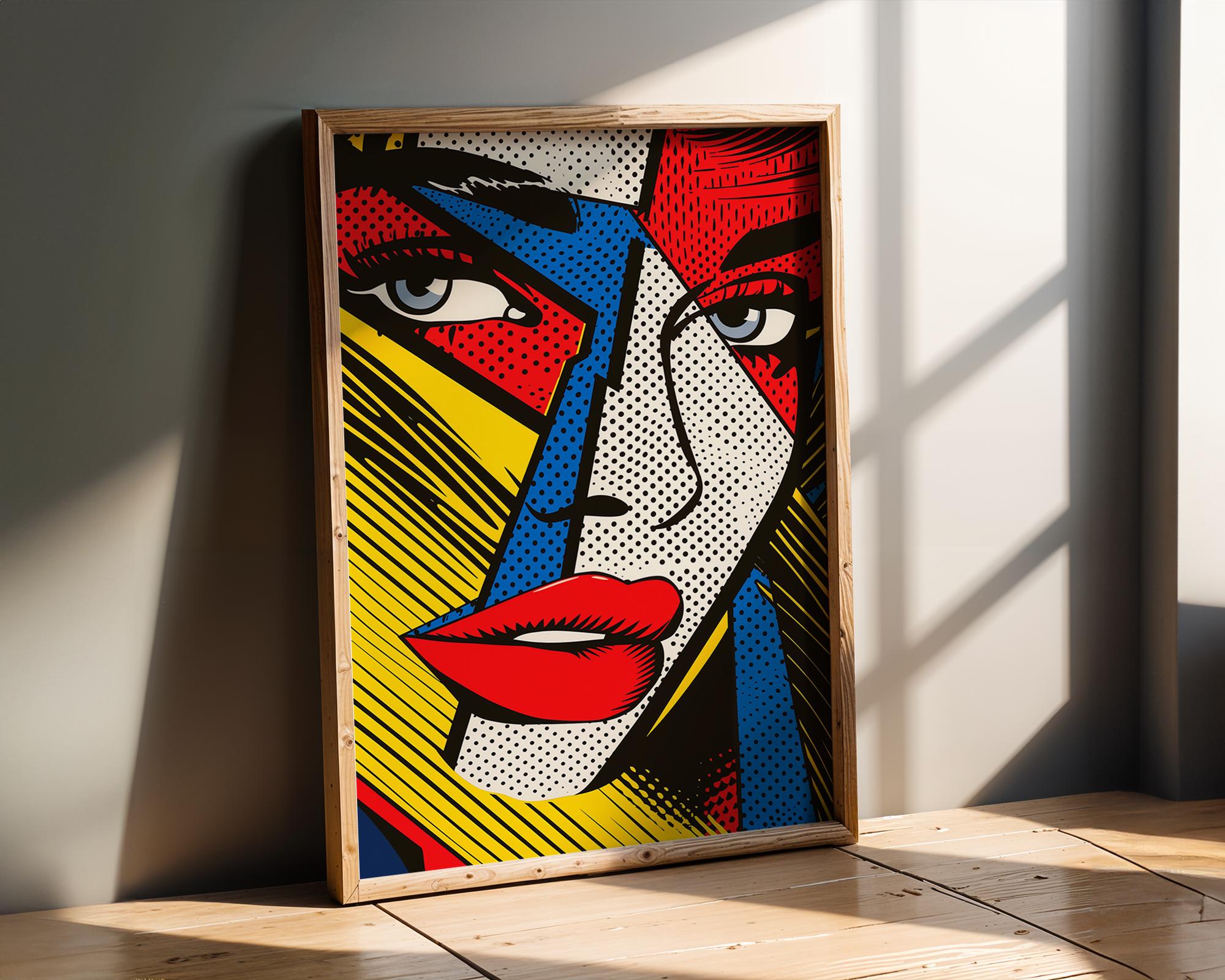 Modern Pop Art | Geometric  Woman's Face Print | Retro Comic Book Style wall art print, modern home decor, unframed artwork by Nomad & Nest