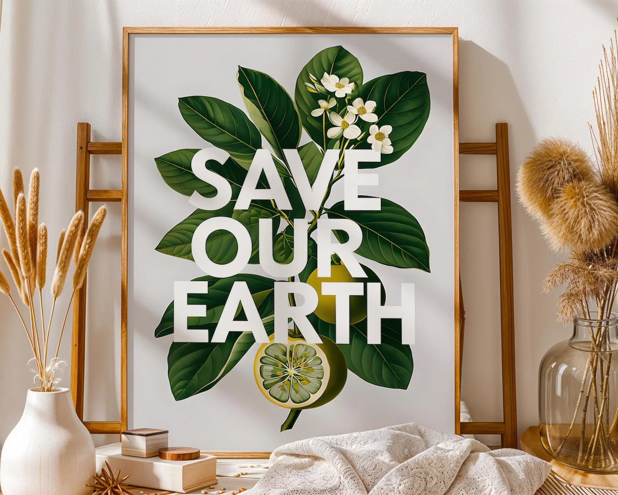 Botanical Save Our Earth Print | Eco-Conscious Wall Art wall art print, modern home decor, unframed artwork by Nomad & Nest