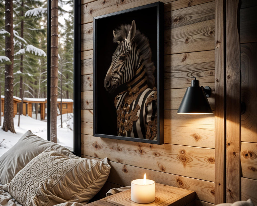 Zebra Portrait Print | Gold Military Jacket Animal Wall Art wall art print, modern home decor, unframed artwork by Nomad & Nest