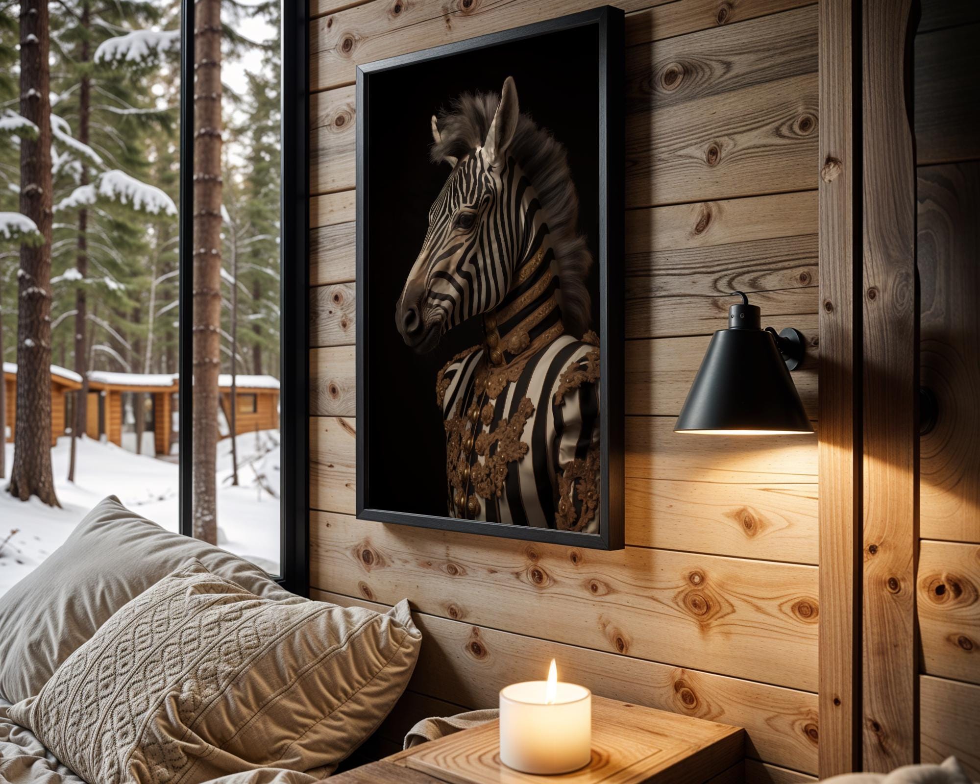 Zebra Portrait Print | Gold Military Jacket Animal Wall Art wall art print, modern home decor, unframed artwork by Nomad & Nest