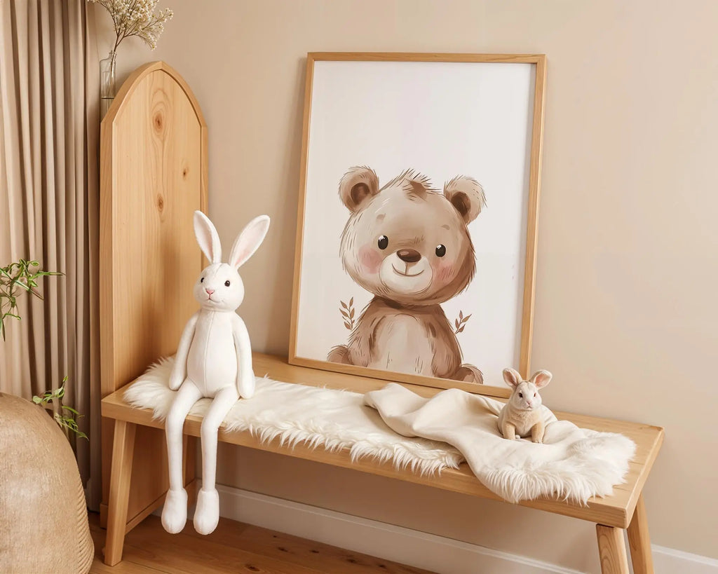 Playroom Ideas | Teddy Bear Nursery Wall Art | Soft Woodland Animal Print wall art print, modern home decor, unframed artwork by Nomad & Nest