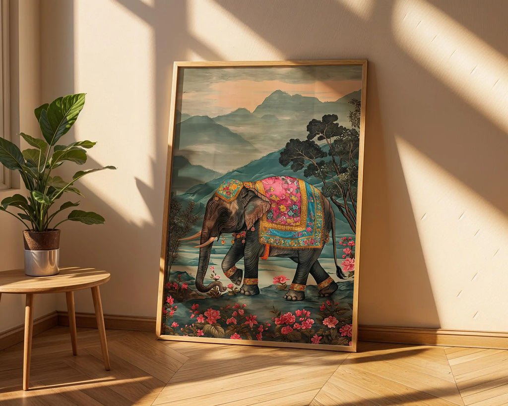 Ornate Elephant Jungle Art Print | Bohemian Wildlife Illustration wall art print, modern home decor, unframed artwork by Nomad & Nest