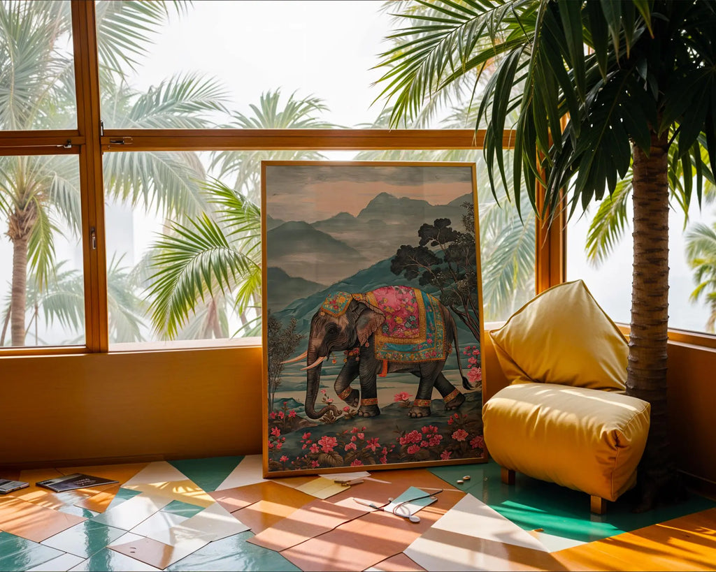 Ornate Elephant Jungle Art Print | Bohemian Wildlife Illustration wall art print, modern home decor, unframed artwork by Nomad & Nest