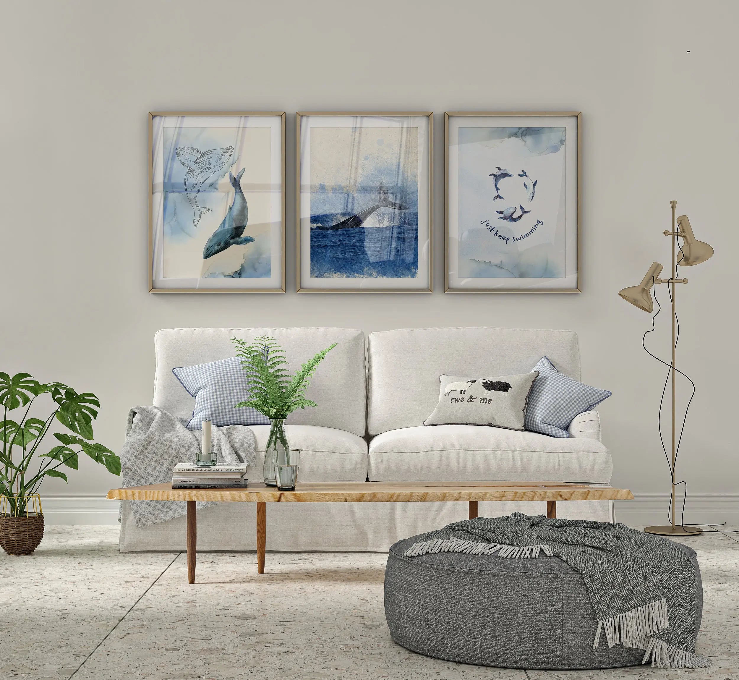 Colourful Prints | Whale and Dolphin Art, Blue Ocean Nursery Decor, Set of 3 wall art print, modern home decor, unframed artwork by Nomad & Nest