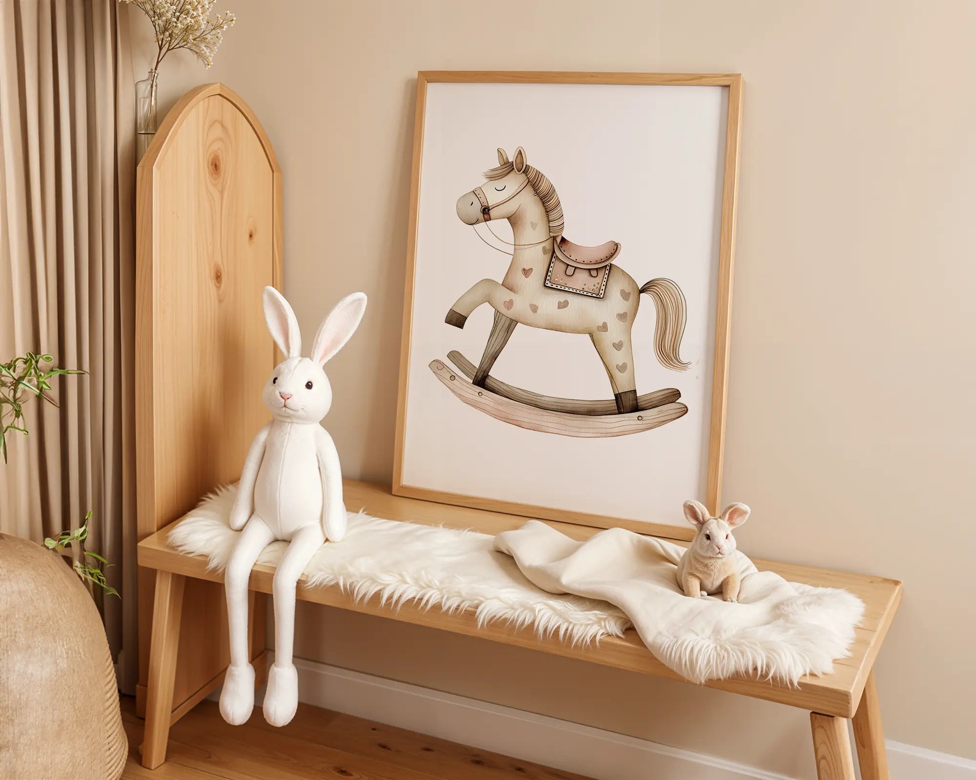 Playroom Ideas | Rocking Horse Nursery Wall Art | Neutral Vintage Toy Print wall art print, modern home decor, unframed artwork by Nomad & Nest