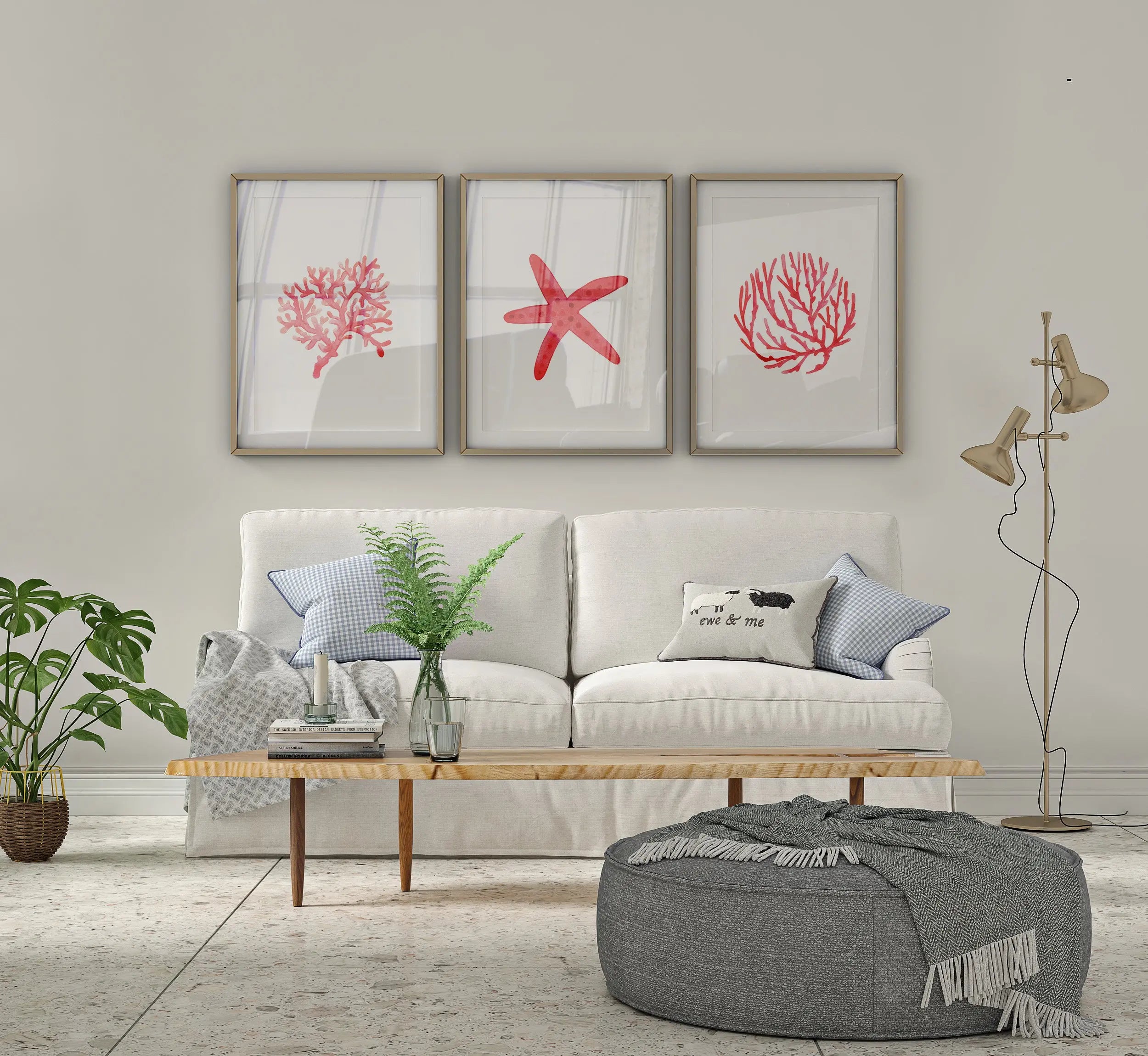 Colourful Prints | Coastal Coral & Starfish Art Prints, Beach House (Set of 3) wall art print, modern home decor, unframed artwork by Nomad & Nest