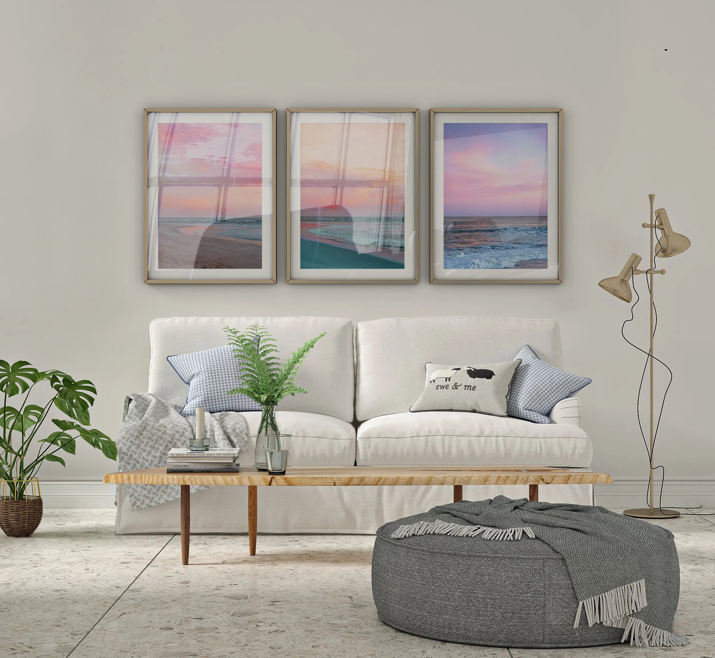 Colourful Prints | Pink Sunset Ocean Photography Print Set, Coastal Living Room Decor (Set of 3) wall art print, modern home decor, unframed artwork by Nomad & Nest