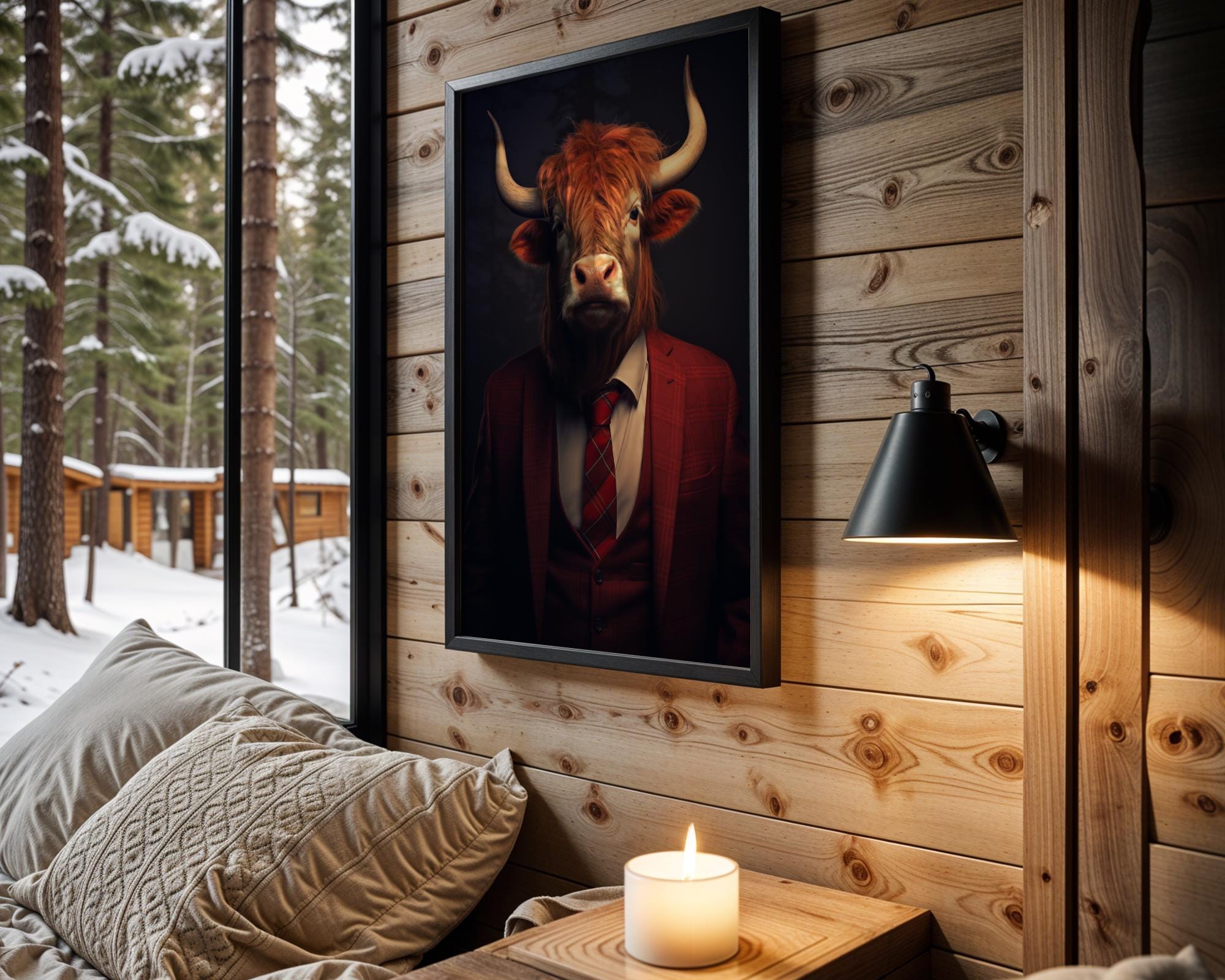 Highland Cow in Suit Art Print | Rustic Farmhouse Wall Decor wall art print, modern home decor, unframed artwork by Nomad & Nest