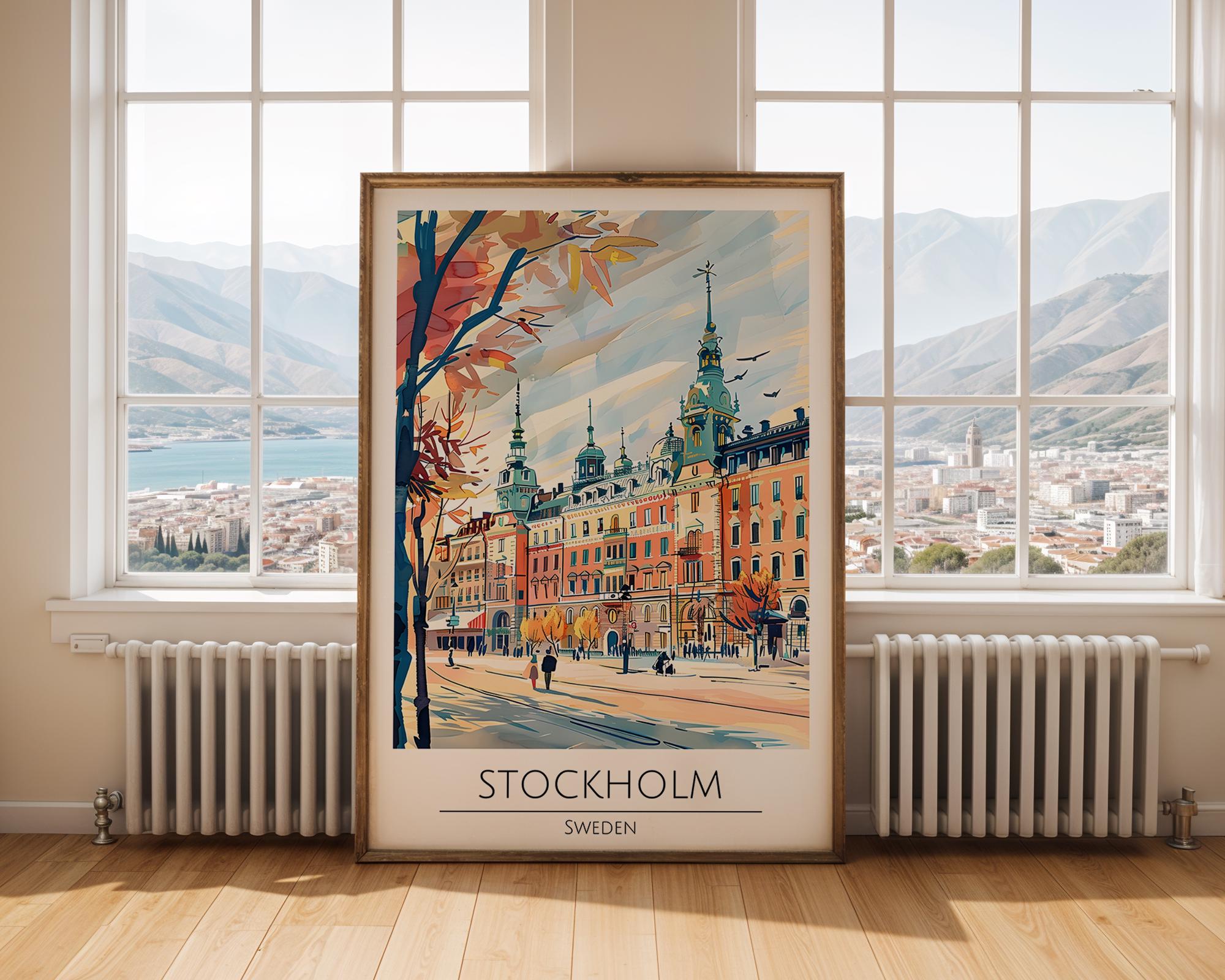 Stockholm Sweden Print | Colorful Nordic Cityscape, Autumn Street wall art print, modern home decor, unframed artwork by Nomad & Nest