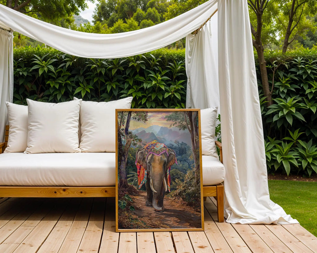 Elephant Jungle Art Print | Exotic Animal Illustration, Boho Decor wall art print, modern home decor, unframed artwork by Nomad & Nest