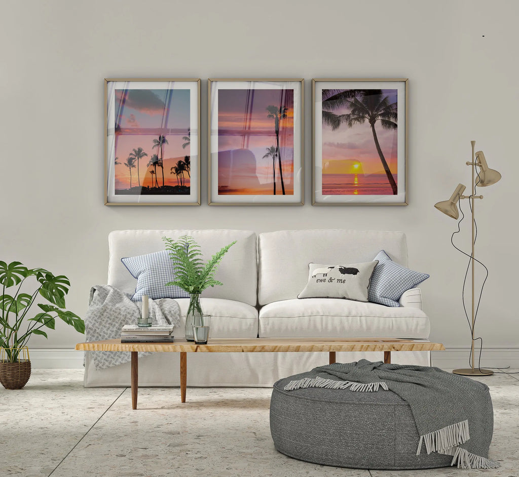 Colourful Prints | Tropical Sunset Palm Tree Print Set | Vibrant Coastal Wall Art Trio (Set of 3) wall art print, modern home decor, unframed artwork by Nomad & Nest