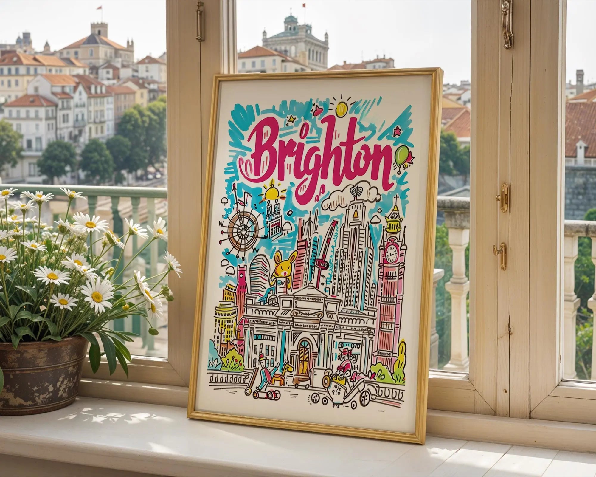 Brighton England Travel Poster | Quirky UK Seaside Art Print wall art print, modern home decor, unframed artwork by Nomad & Nest