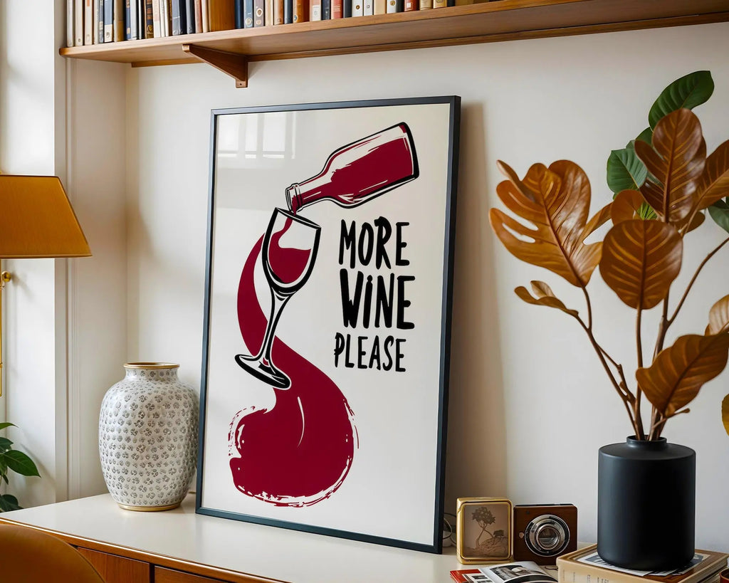Positive Emotion | More Wine Please Print – Funny Kitchen & Bar Wall Art wall art print, modern home decor, unframed artwork by Nomad & Nest