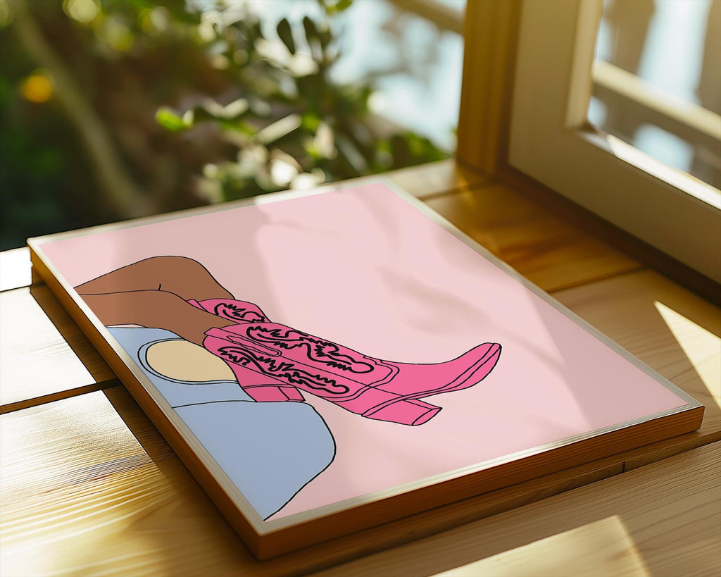 Pink Cowboy Boots Art Print | Coastal Cowgirl Wall Decor wall art print, modern home decor, unframed artwork by Nomad & Nest