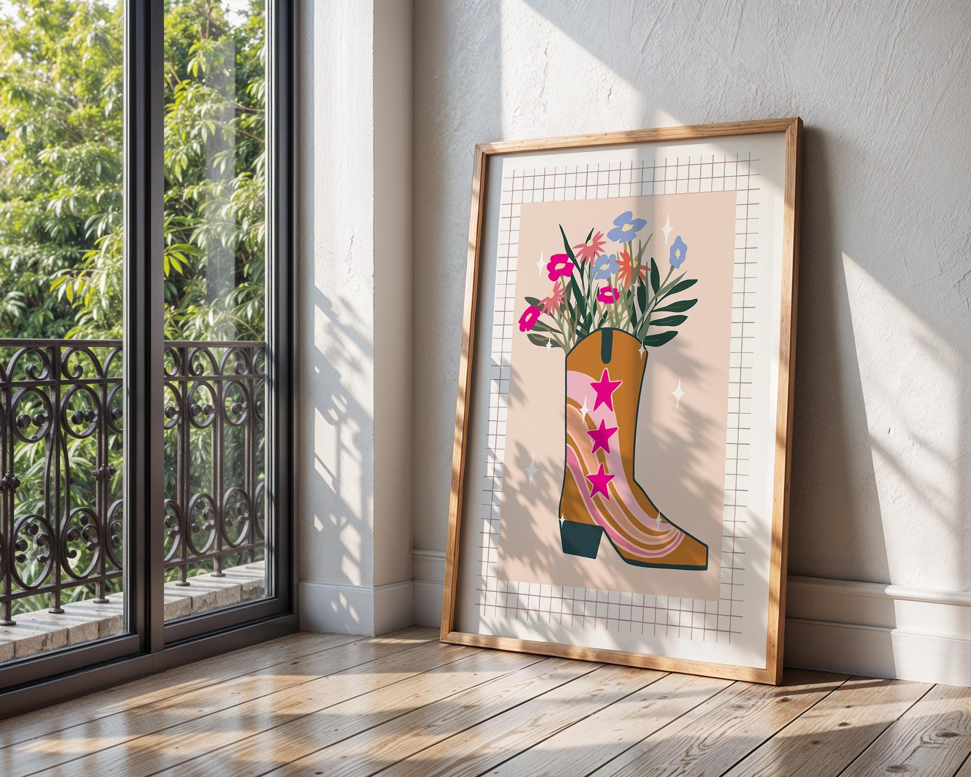 Cowgirl Boot Floral Print | Western Boho Wall Art wall art print, modern home decor, unframed artwork by Nomad & Nest