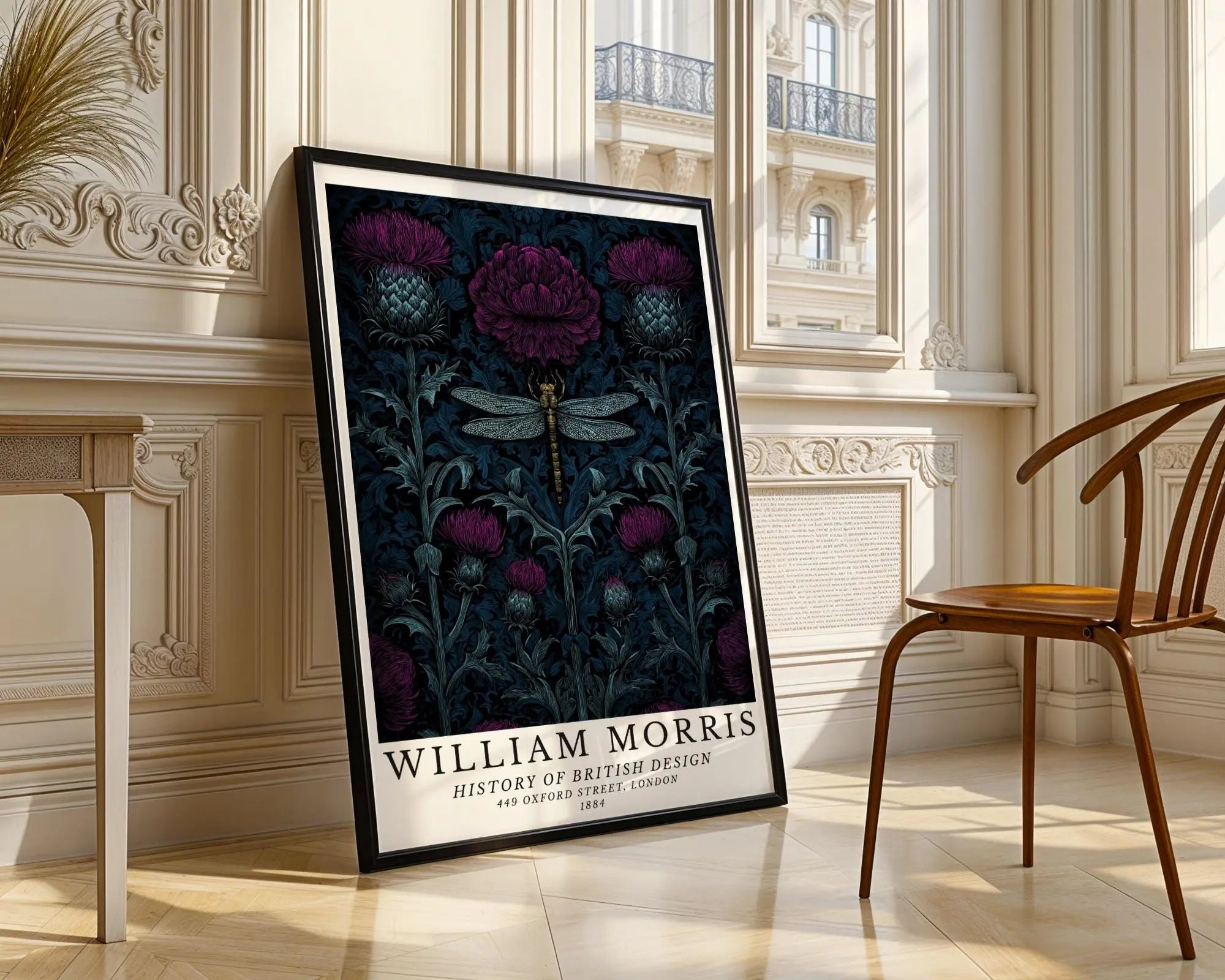 William Morris Print Dragonfly & Thistle Art  | Gothic Botanical Poster wall art print, modern home decor, unframed artwork by Nomad & Nest