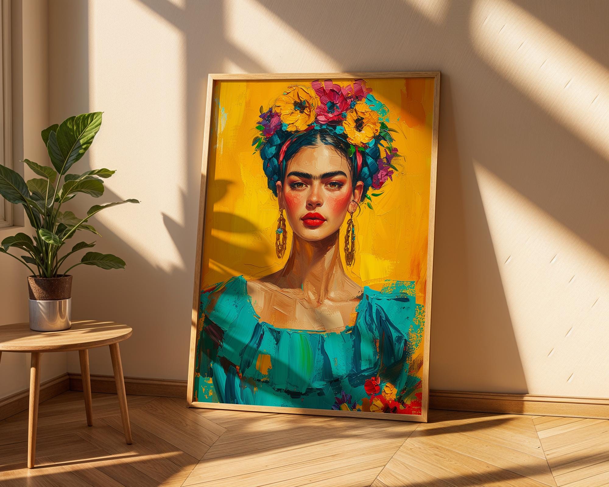 Colourful Prints | Frida Kahlo Art Print |  Floral Portrait, Boho Decor wall art print, modern home decor, unframed artwork by Nomad & Nest