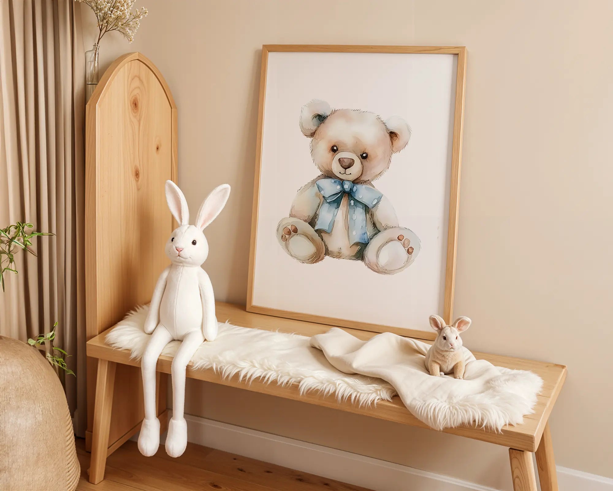 Playroom Ideas | Blue Bow Teddy Bear Nursery Art â€“ Classic Baby Room Print wall art print, modern home decor, unframed artwork by Nomad & Nest