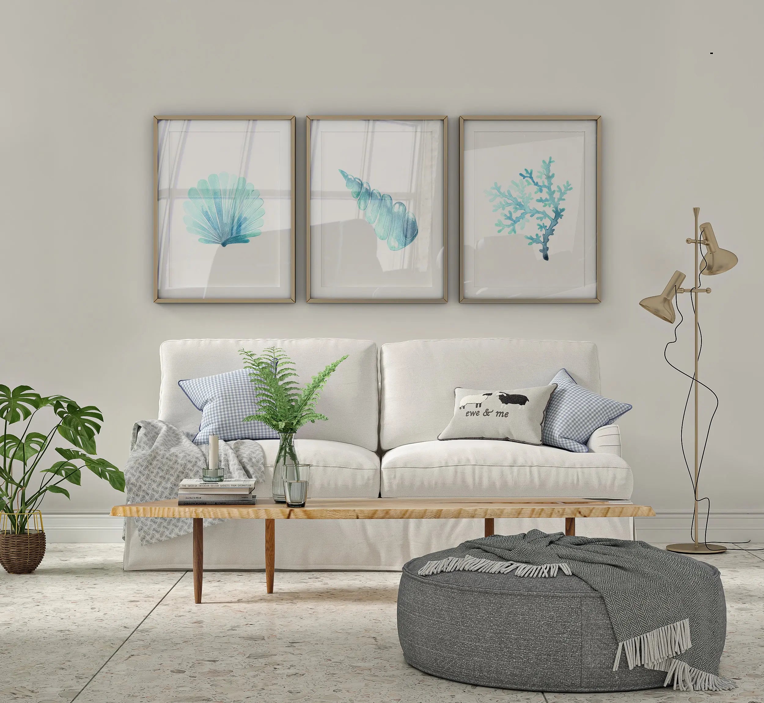 Colourful Prints | Aqua Coral & Shell Prints (Set of 3) wall art print, modern home decor, unframed artwork by Nomad & Nest