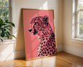 Colourful Prints | Pink Leopard Print | Graphic Jungle Cat on Coral wall art print, modern home decor, unframed artwork by Nomad & Nest