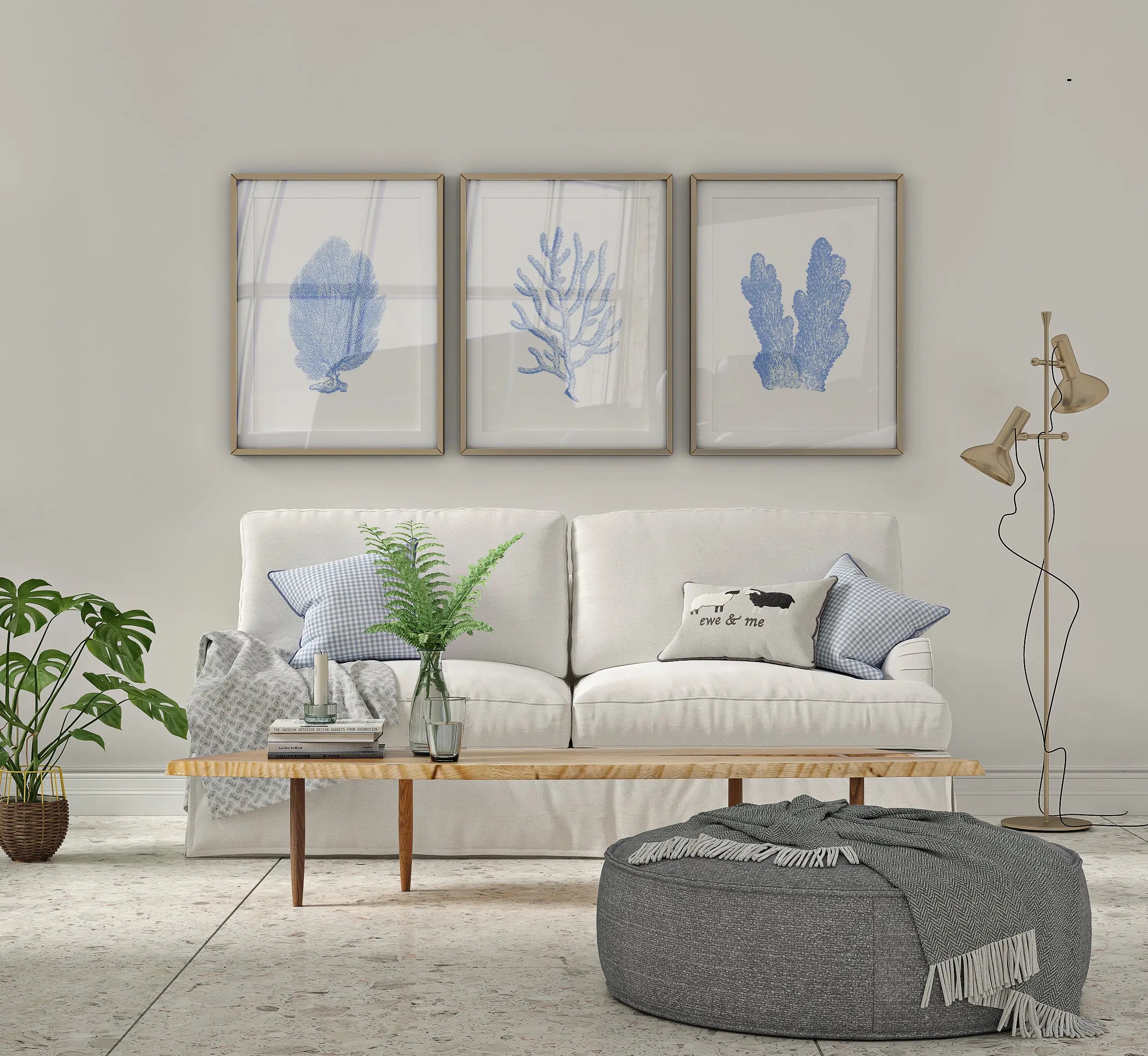 Colourful Prints | Blue Coral Prints | Coastal Botanical Wall Art (Set of 3) wall art print, modern home decor, unframed artwork by Nomad & Nest
