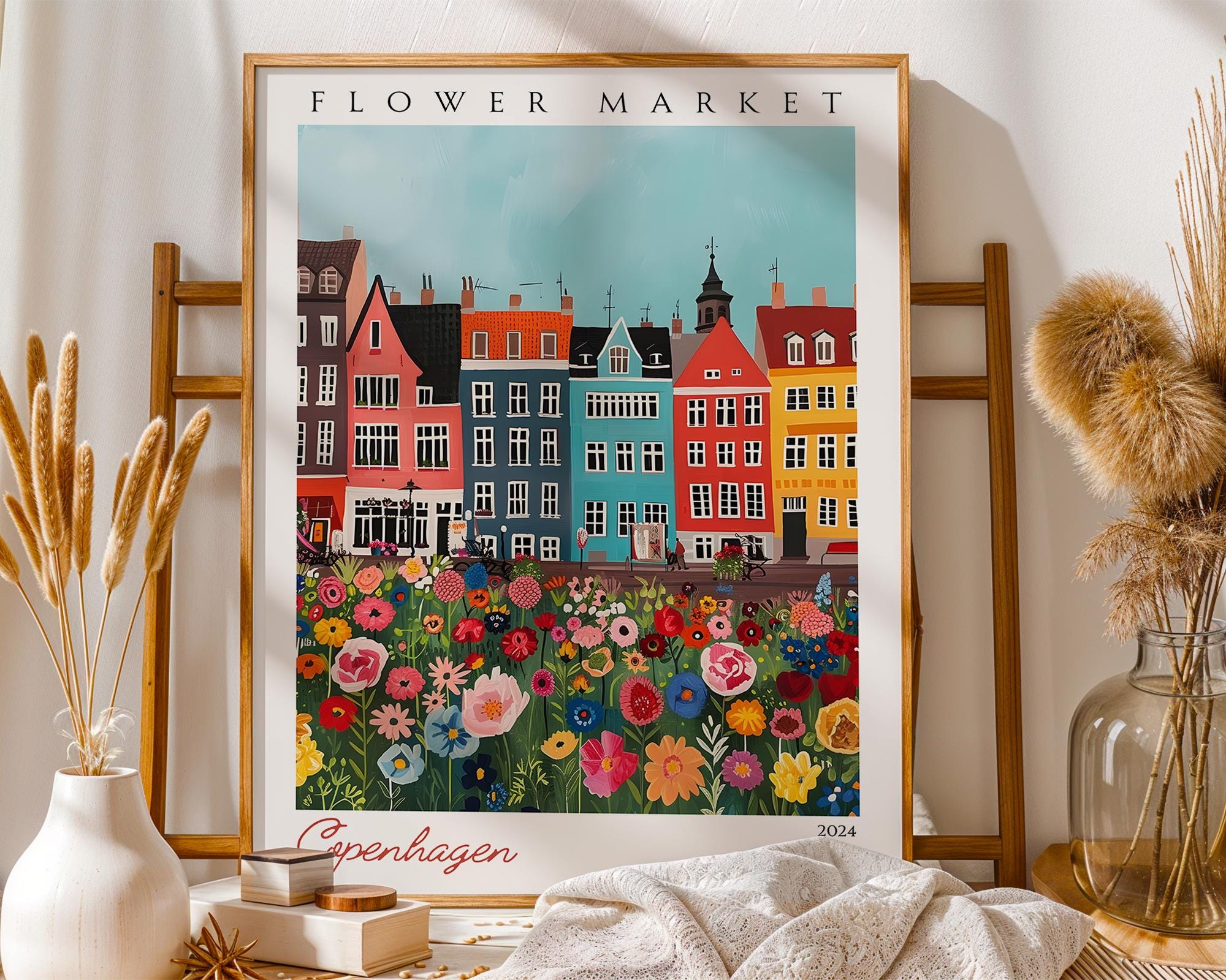 Copenhagen Flower Market Print | Vintage Danish Travel Poster wall art print, modern home decor, unframed artwork by Nomad & Nest