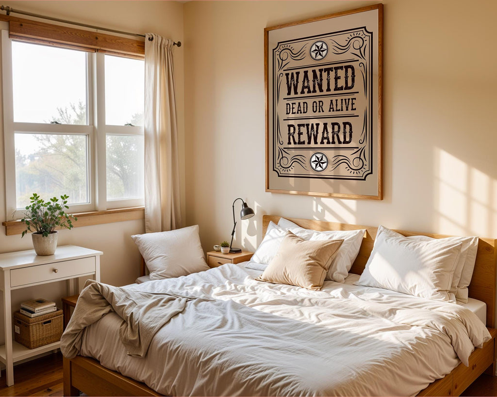 Vintage 'Wanted' Poster | Western Cowboy Reward Sign wall art print, modern home decor, unframed artwork by Nomad & Nest