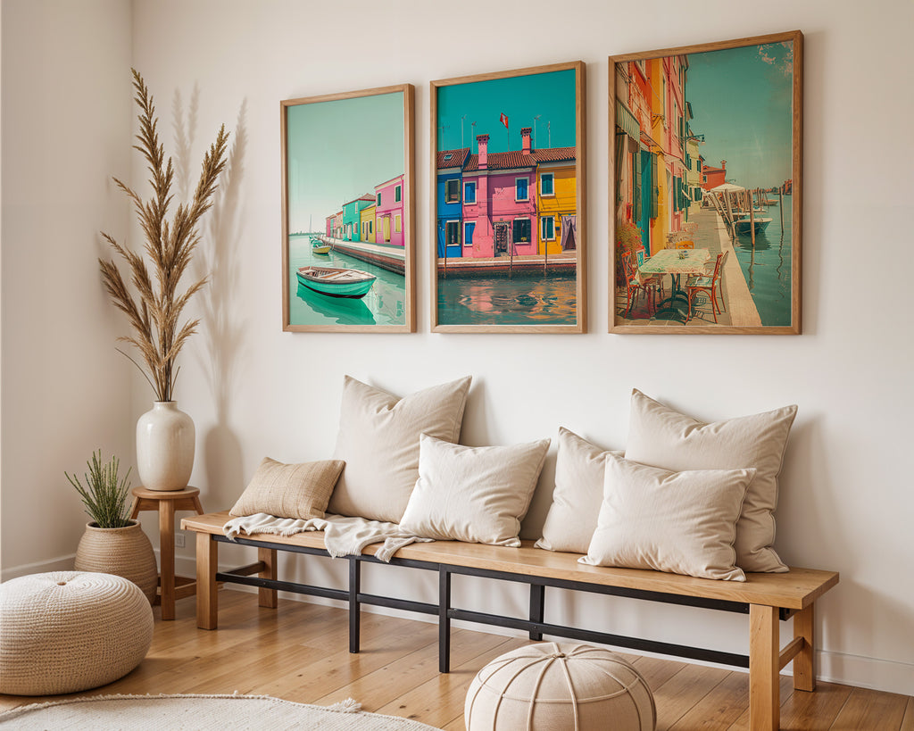 Colourful Prints | Venice Canal Print Set | Italian Coastal Art Trio (Set of 3) wall art print, modern home decor, unframed artwork by Nomad & Nest