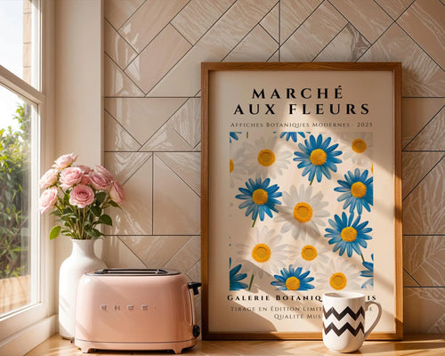 Blue Daisy Print | French Botanical Art, Marche Aux Fleurs wall art print, modern home decor, unframed artwork by Nomad & Nest