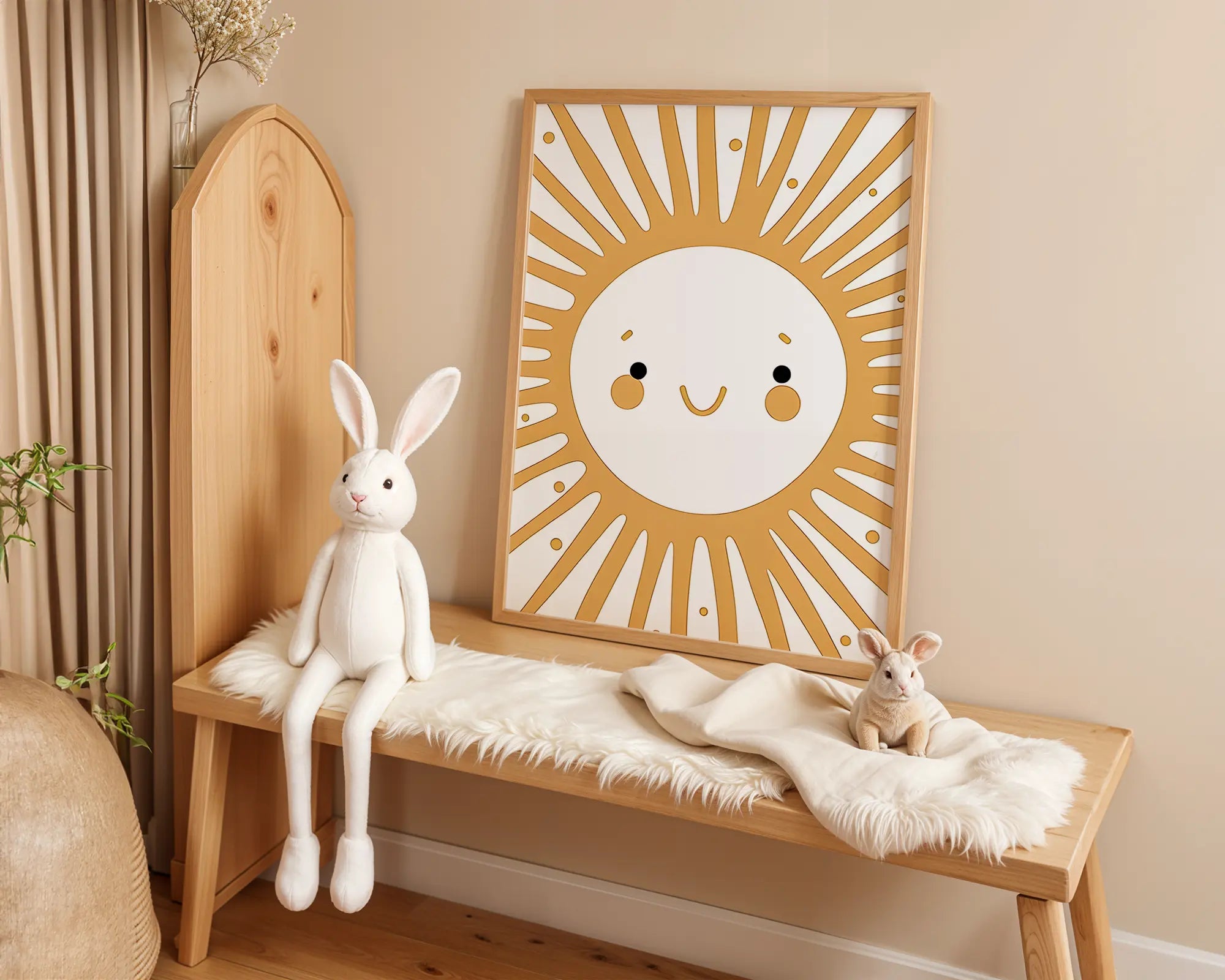 Playroom Ideas | Boho Sun Face Nursery Wall Art | Modern Celestial Baby Print wall art print, modern home decor, unframed artwork by Nomad & Nest
