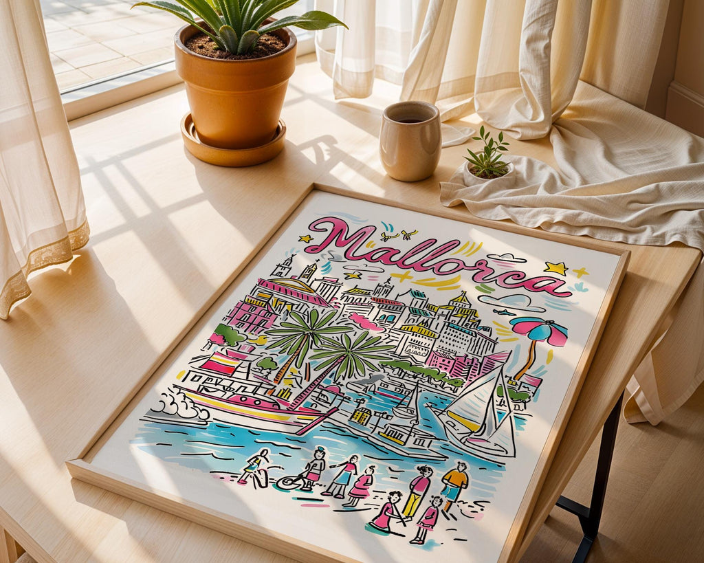 Mallorca Travel Poster | Balearic Islands Mediterranean Art Print wall art print, modern home decor, unframed artwork by Nomad & Nest