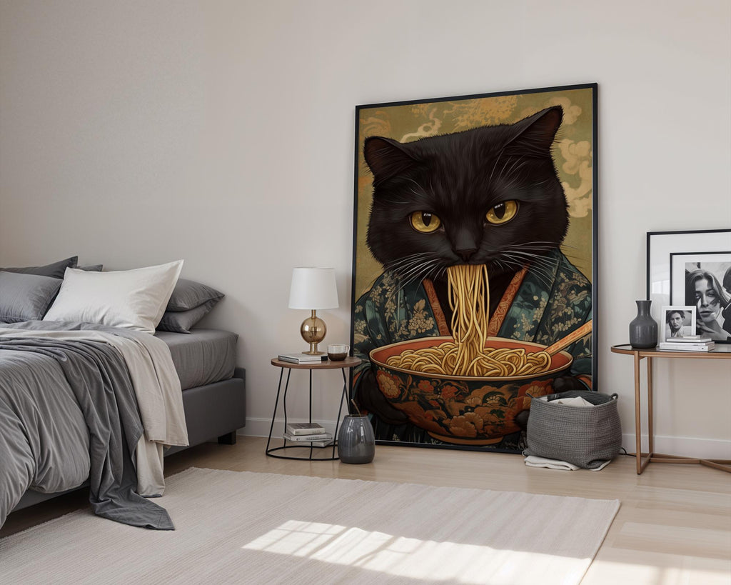 Japanese Poster | Ramen Cat Print – Funny Kimono Foodie Wall Art wall art print, modern home decor, unframed artwork by Nomad & Nest