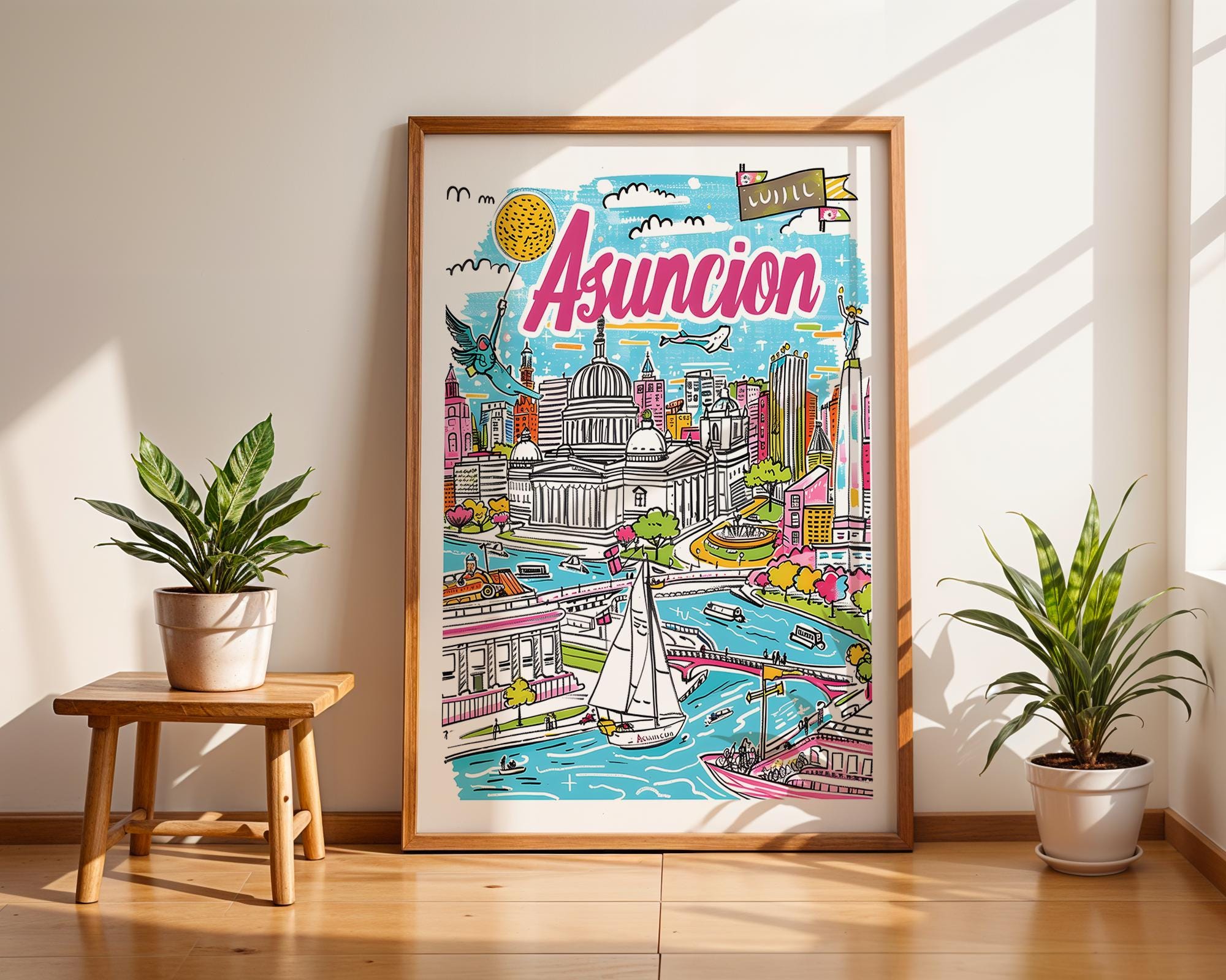 Asunción Paraguay Travel Poster | Colorful City Skyline Art wall art print, modern home decor, unframed artwork by Nomad & Nest