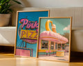 Colourful Prints | Retro Diner Prints Set | Pink Pizza, Ice Cream Parlour Wall Art (Set of 2) wall art print, modern home decor, unframed artwork by Nomad & Nest
