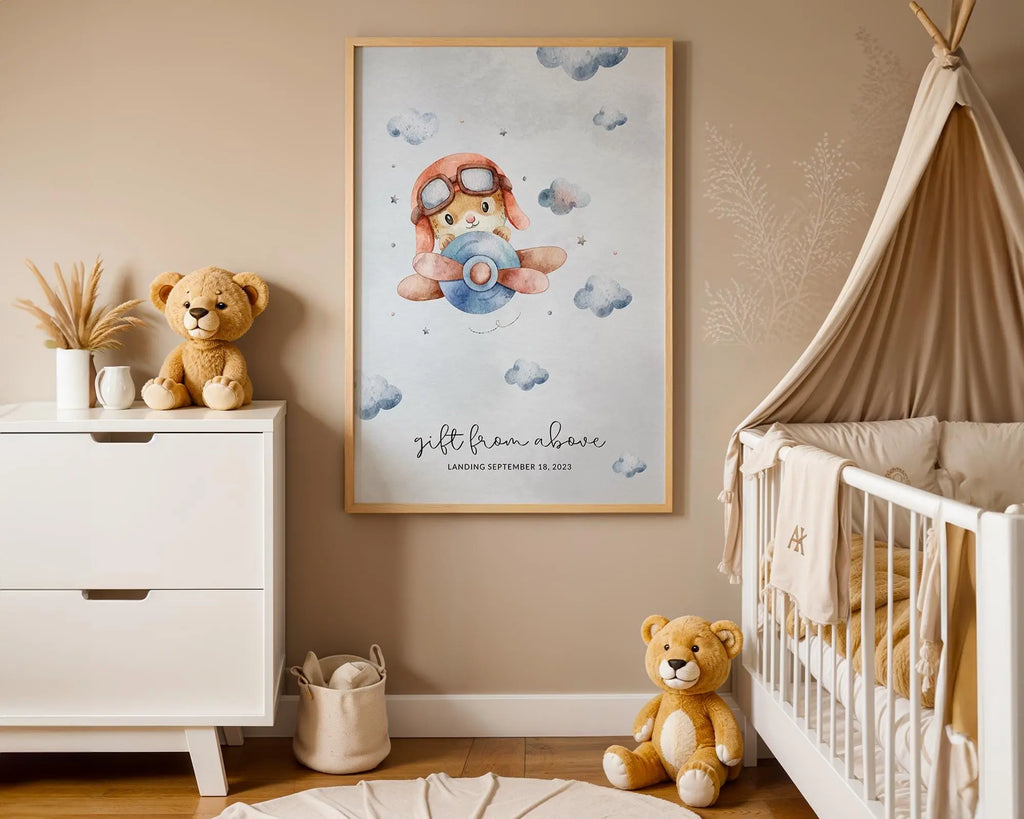 Playroom Ideas | Vintage Airplane Nursery Print | Pilot Bunny Wall Art wall art print, modern home decor, unframed artwork by Nomad & Nest