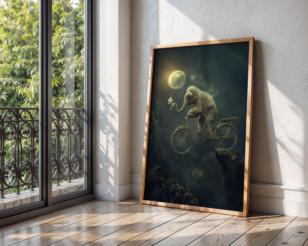 Elephant on Bicycle Print | Surreal Animal Art, Nursery Decor wall art print, modern home decor, unframed artwork by Nomad & Nest