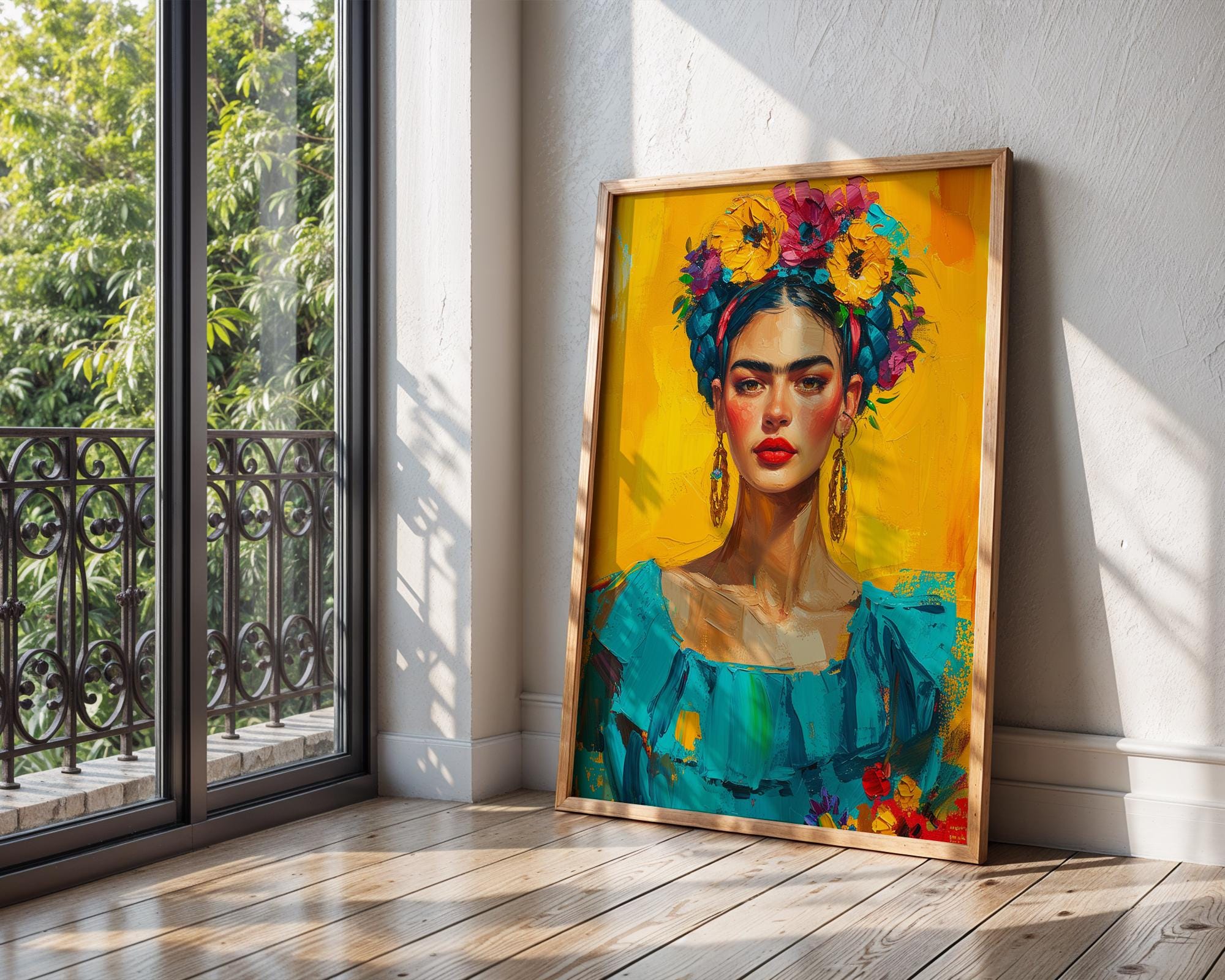 Colourful Prints | Frida Kahlo Art Print |  Floral Portrait, Boho Decor wall art print, modern home decor, unframed artwork by Nomad & Nest