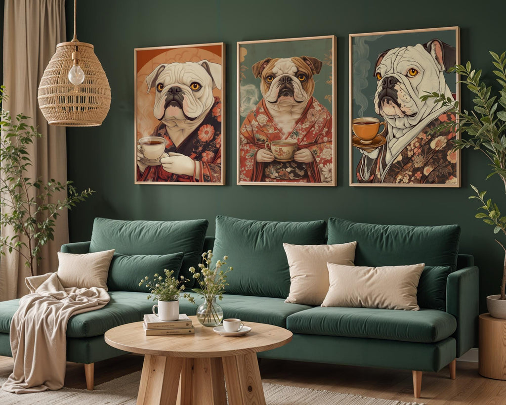 Japanese Poster | Kimono Bulldog Print – Funny Oriental Dog Wall Art wall art print, modern home decor, unframed artwork by Nomad & Nest