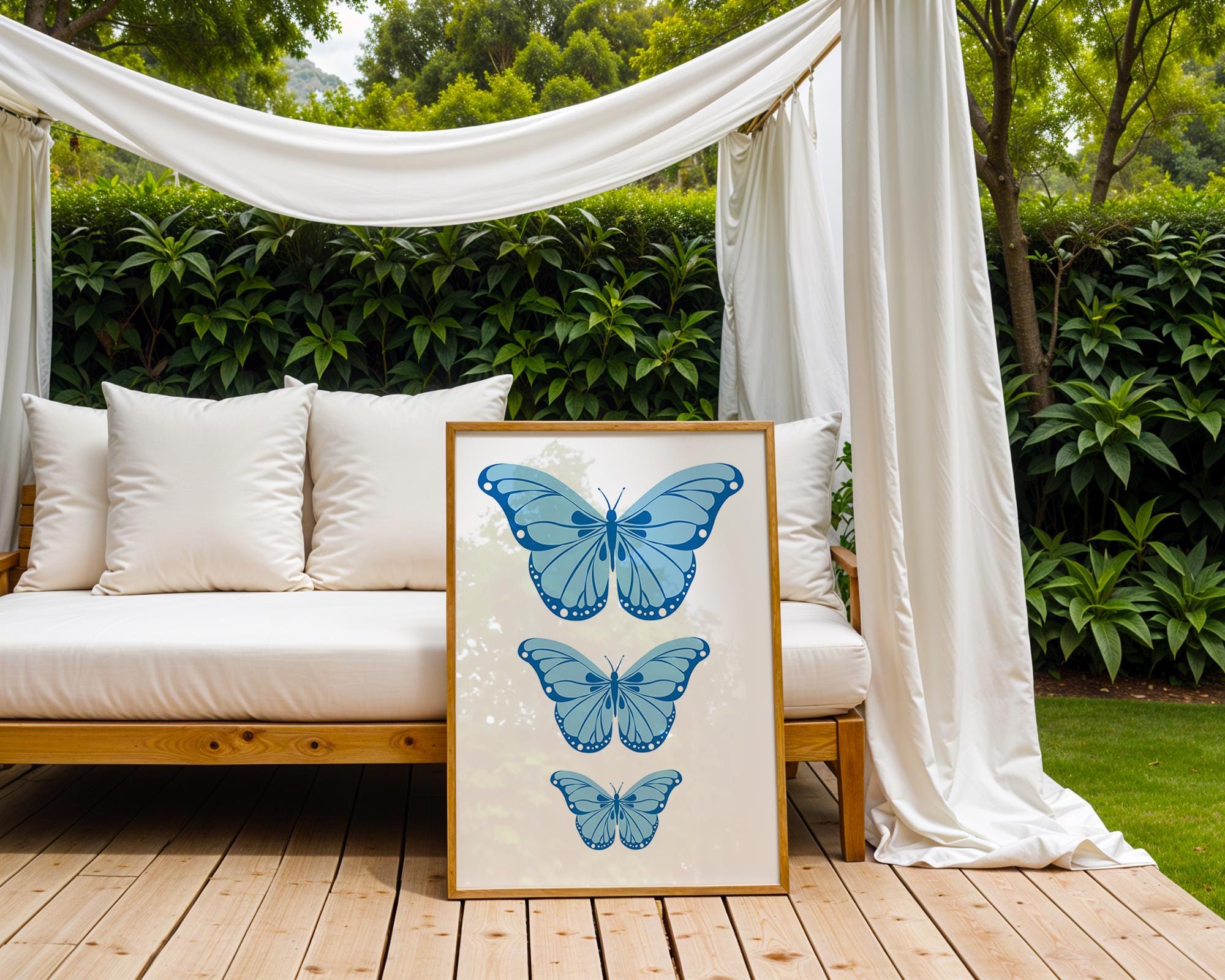 Blue Butterfly Trio Print | Minimalist Nature Wall Art wall art print, modern home decor, unframed artwork by Nomad & Nest