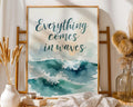 Positive Emotion | Everything Comes in Waves | Ocean Watercolour Quote | Coastal Calm Wall Art wall art print, modern home decor, unframed artwork by Nomad & Nest