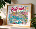 Palermo Italy Travel Poster | Colorful Sicilian Coastline Art Print wall art print, modern home decor, unframed artwork by Nomad & Nest