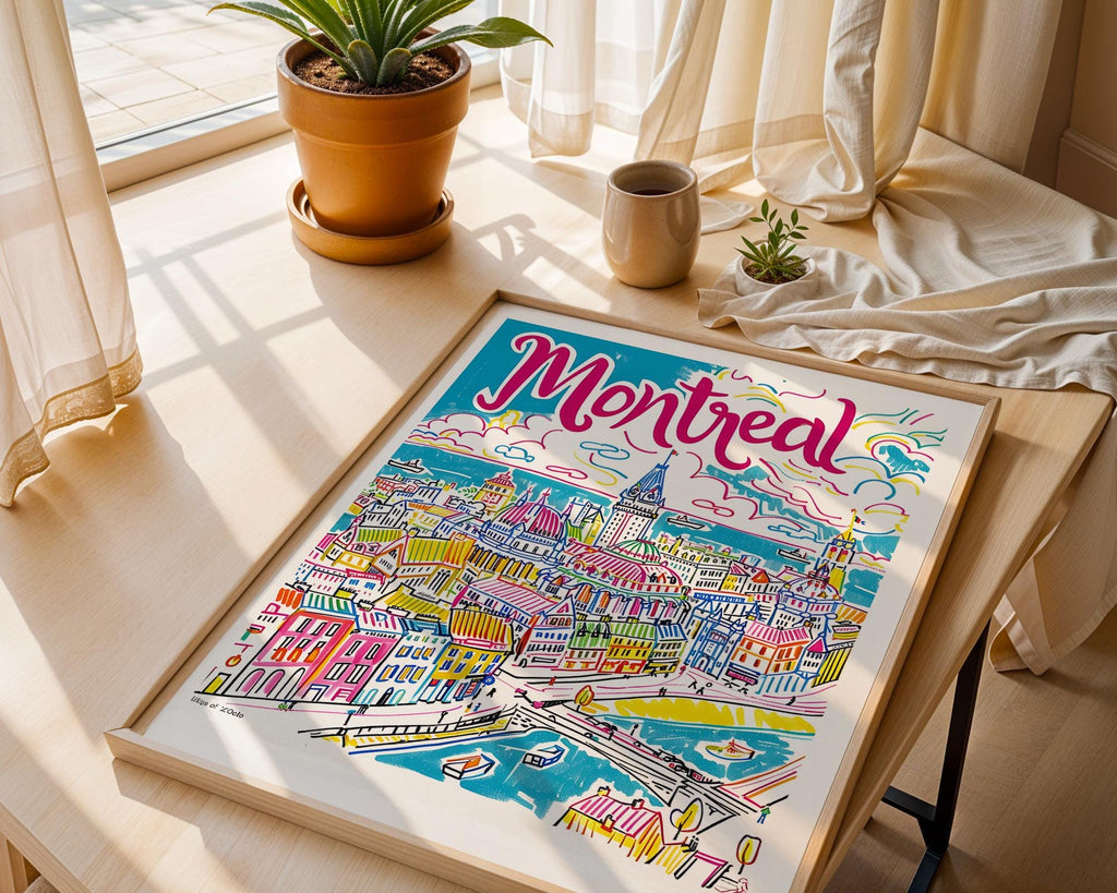 Montreal Cityscape Art Print | Colorful Canada Travel Poster wall art print, modern home decor, unframed artwork by Nomad & Nest